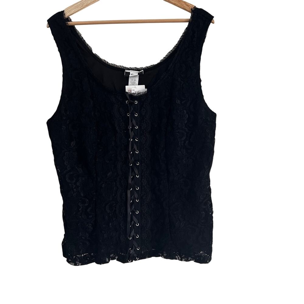 Black Lace Corset Tank Top 22W Lace Up Bustier Stretch Goth Y2K Whimsigoth - Picture 5 of 7